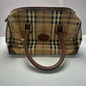 Burberry Nova Check Beige and Brown Checkered Boston Bag 26 cm